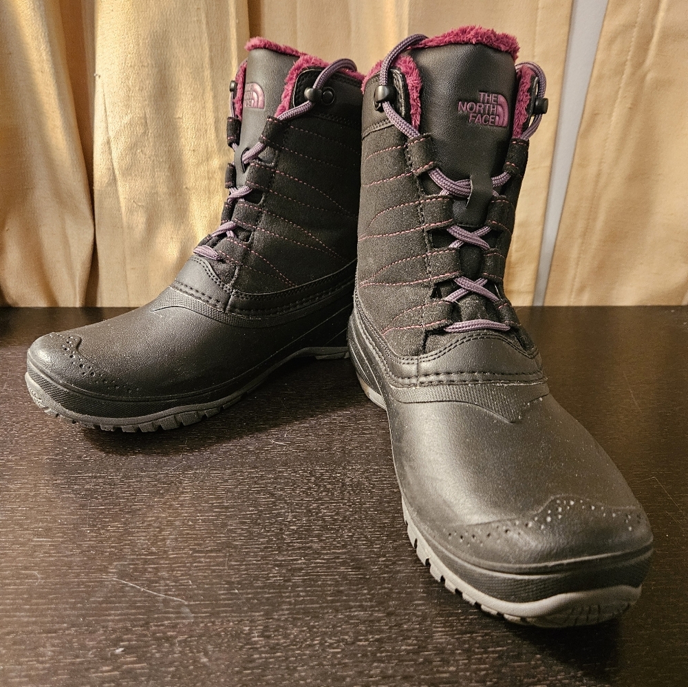 The North Face Black and Purple Winter Boots with Waterproof Design